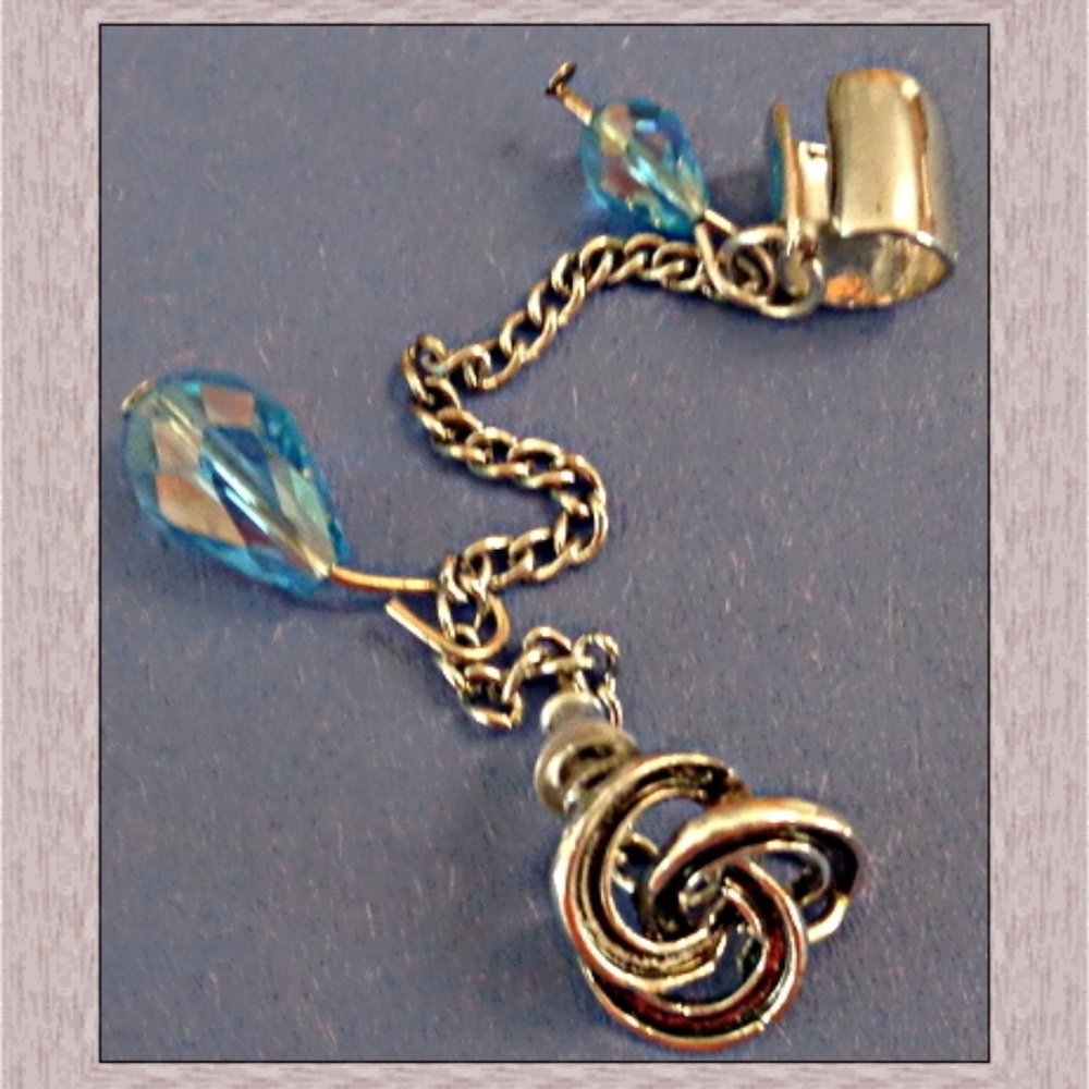 Silver Tone Chain Ear Cuff Earring With Beads